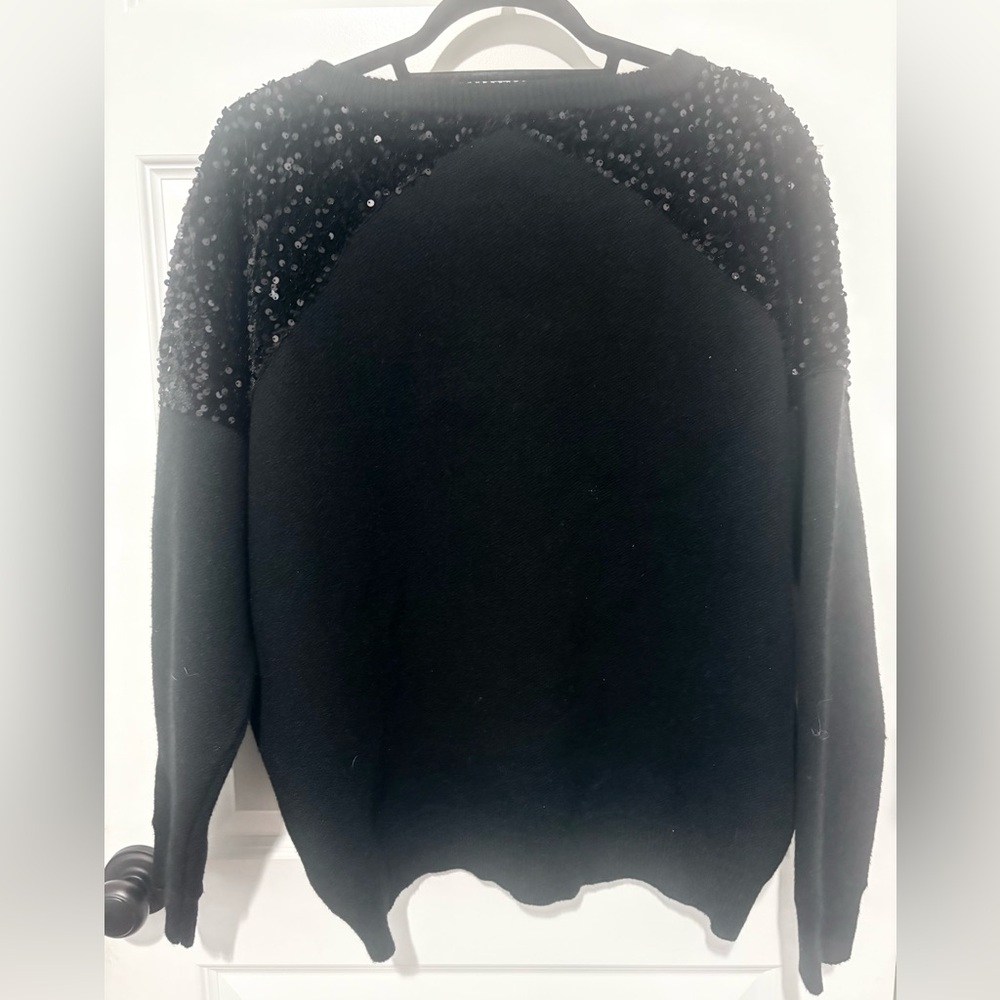 NWT Molly Bracken Black Sequin Crew Neck Sweater - Picture 2 of 5